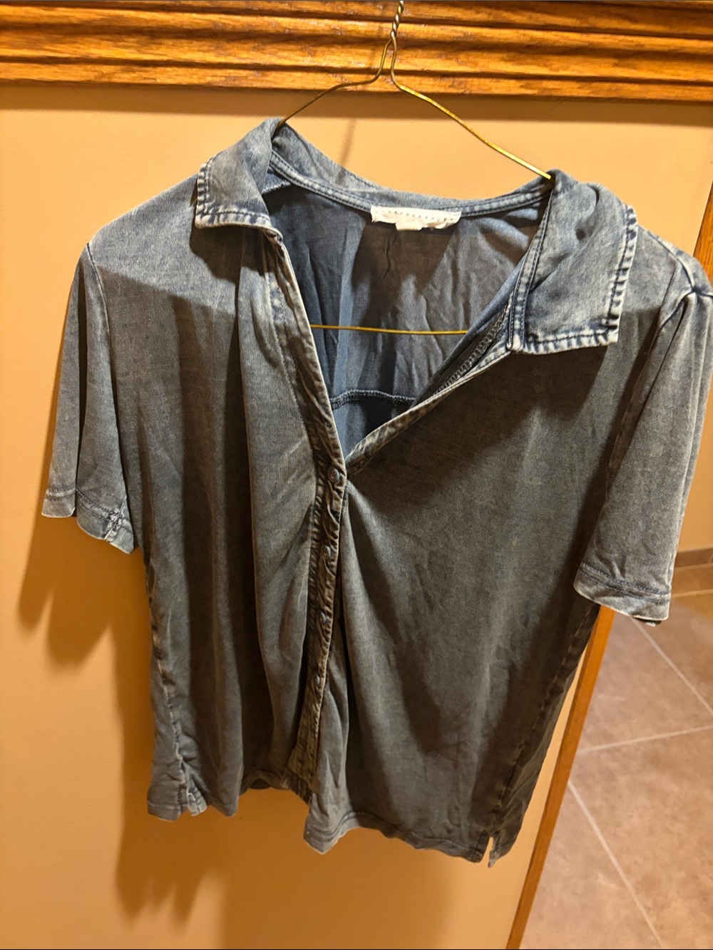 Jane and Delancey Washed Denim-Style Button Down Shirt in Faded Blue